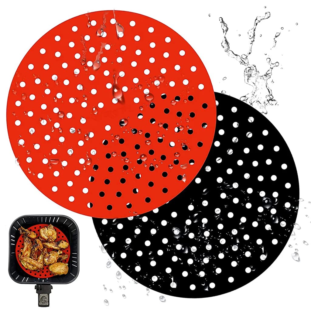 HASTHIP® Reusable Silicone Air Fryer Liners, 8 Inch Non-Stick Easy Clean Air Fryer Accessories, Round Air Fryer Oven Pads Foodgrade Silicone Heat Resistant (1 Red + 1 Black) HASTHIP® Reusable Silicone Air Fryer Liners, 8 Inch Non-Stick Easy Clean Air Fryer Accessories, Round Air Fryer Oven Pads Foodgrade Silicone Heat Resistant (1 Red + 1 Black)
